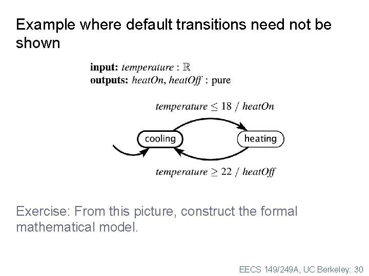 Example where default transitions need not be shown Exercise: From this picture, construct the