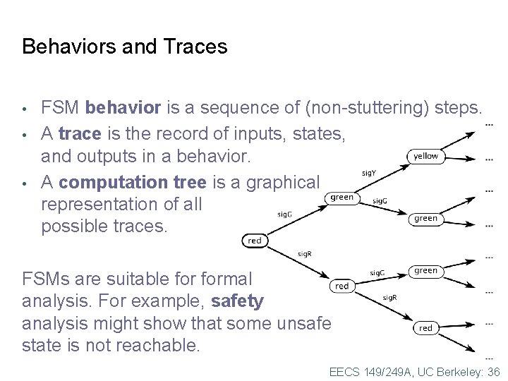 Behaviors and Traces • • • FSM behavior is a sequence of (non-stuttering) steps.