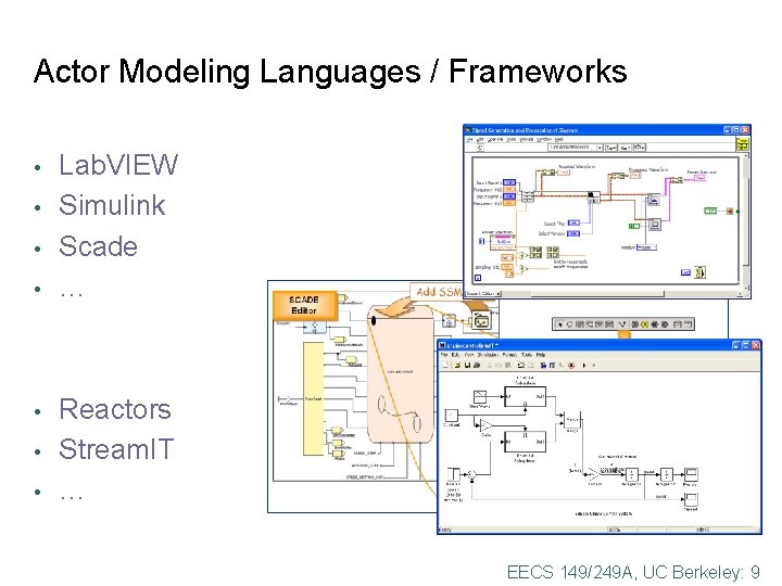 Actor Modeling Languages / Frameworks • • Lab. VIEW Simulink Scade … Reactors Stream.