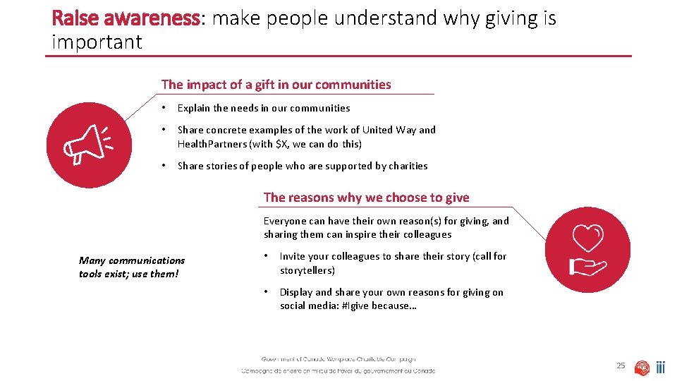 Raise awareness: make people understand why giving is important The impact of a gift