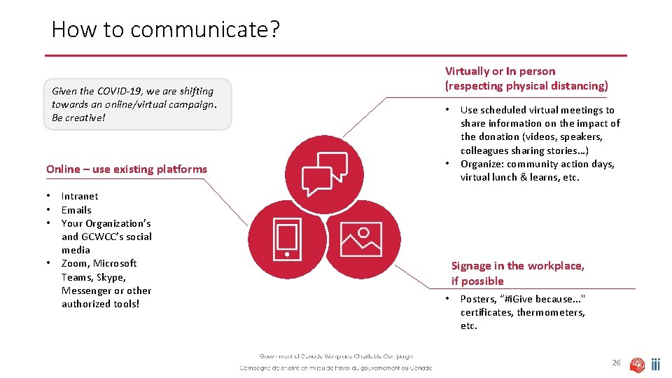 How to communicate? Given the COVID-19, we are shifting towards an online/virtual campaign. Be