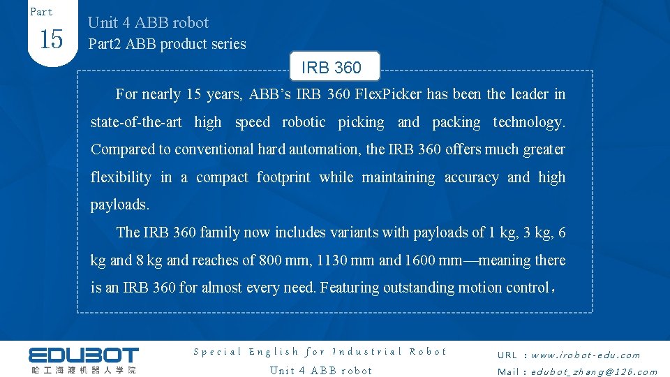 Part 15 Unit 4 ABB robot Part 2 ABB product series IRB 360 For