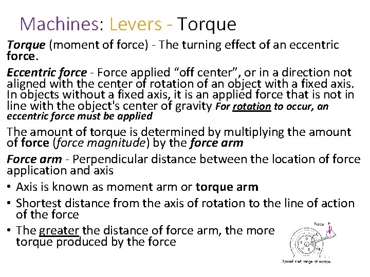 Machines: Levers - Torque (moment of force) - The turning effect of an eccentric