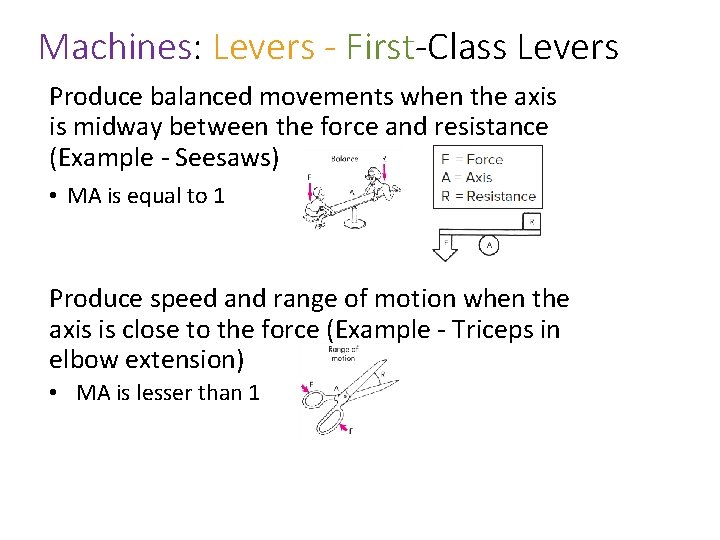 Machines: Levers - First-Class Levers Produce balanced movements when the axis is midway between