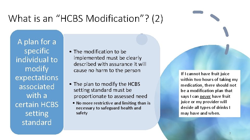 What is an “HCBS Modification”? (2) A plan for a specific individual to modify