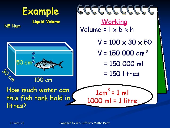 Example N 5 Num Liquid Volume Working Volume = l x b x h