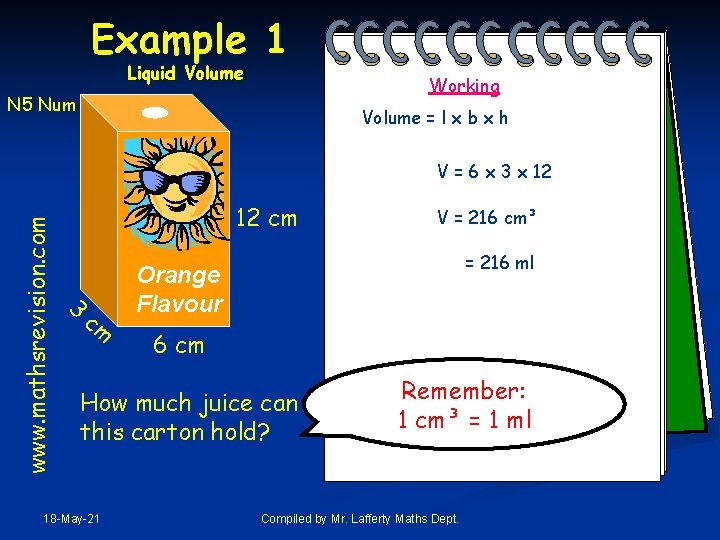 Example 1 Liquid Volume Working N 5 Num Volume = l x b x