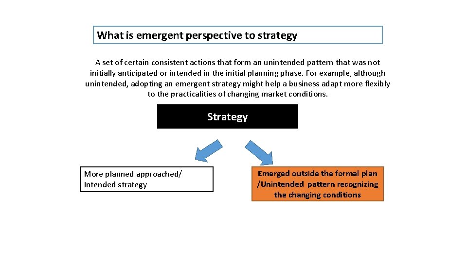 What is emergent perspective to strategy A set of certain consistent actions that form