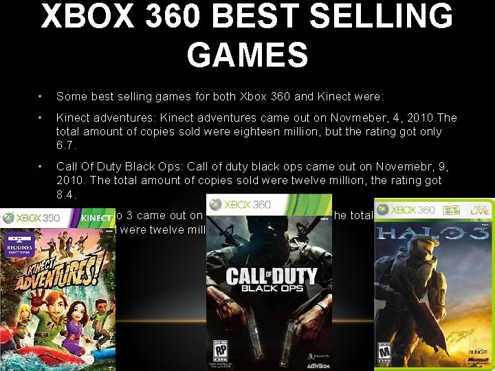 XBOX 360 BEST SELLING GAMES • Some best selling games for both Xbox 360