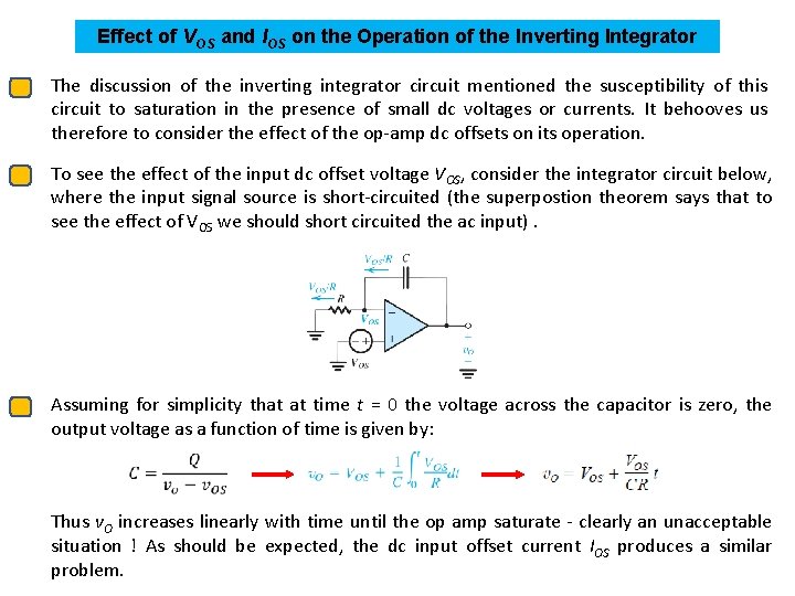 Effect of VOS and IOS on the Operation of the Inverting Integrator The discussion
