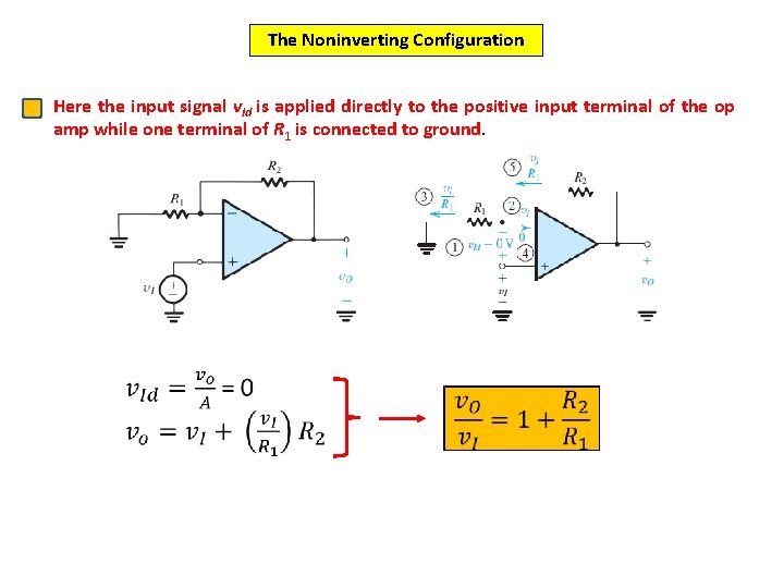 The Noninverting Configuration Here the input signal v. Id is applied directly to the
