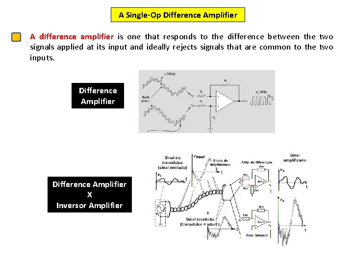 A Single-Op Difference Amplifier A difference amplifier is one that responds to the difference