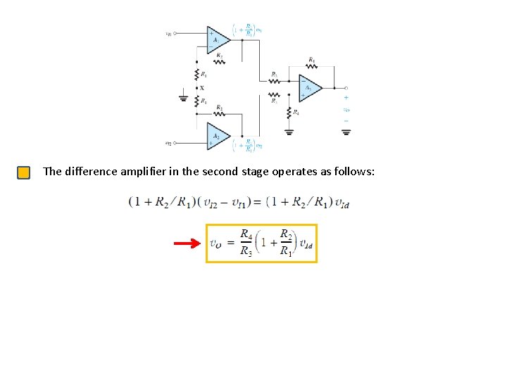 The difference amplifier in the second stage operates as follows: 