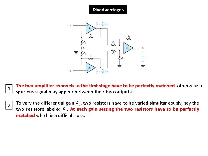 Disadvantages 1 2 The two amplifier channels in the first stage have to be