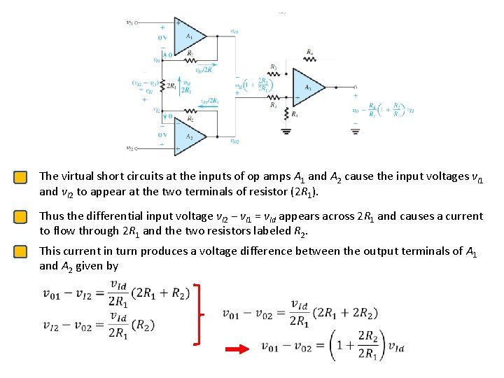 The virtual short circuits at the inputs of op amps A 1 and A