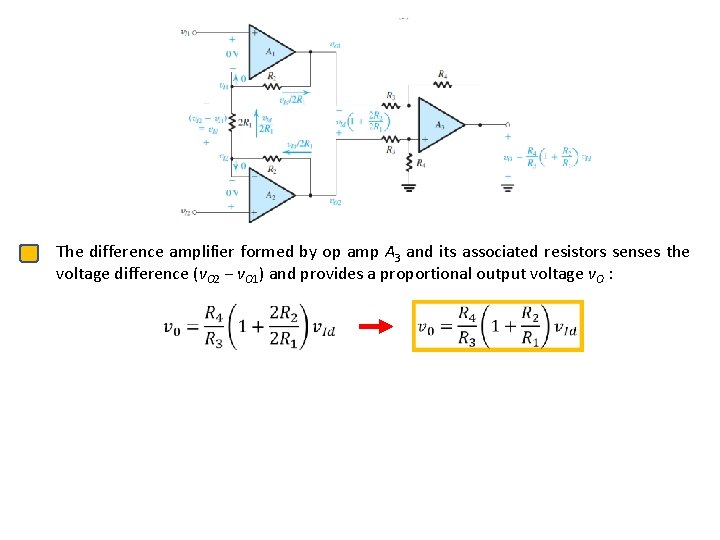 The difference amplifier formed by op amp A 3 and its associated resistors senses