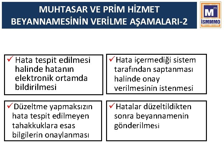 MUHTASAR VE PRİM HİZMET BEYANNAMESİNİN VERİLME AŞAMALARI-2 ü Hata tespit edilmesi halinde hatanın elektronik