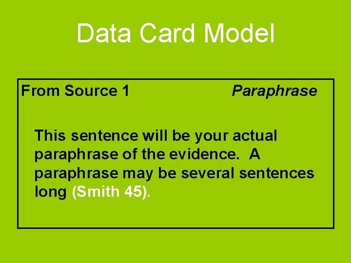 Data Card Model From Source 1 Paraphrase This sentence will be your actual paraphrase Data Card Model From Source 1 Paraphrase This sentence will be your actual paraphrase