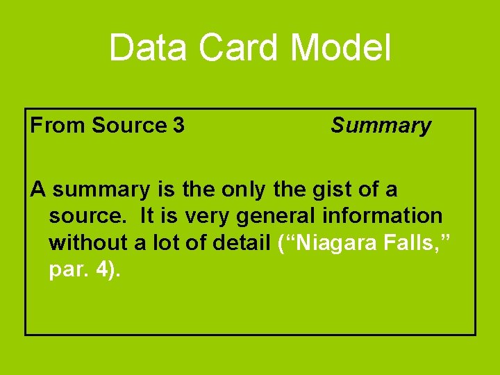 Data Card Model From Source 3 Summary A summary is the only the gist Data Card Model From Source 3 Summary A summary is the only the gist
