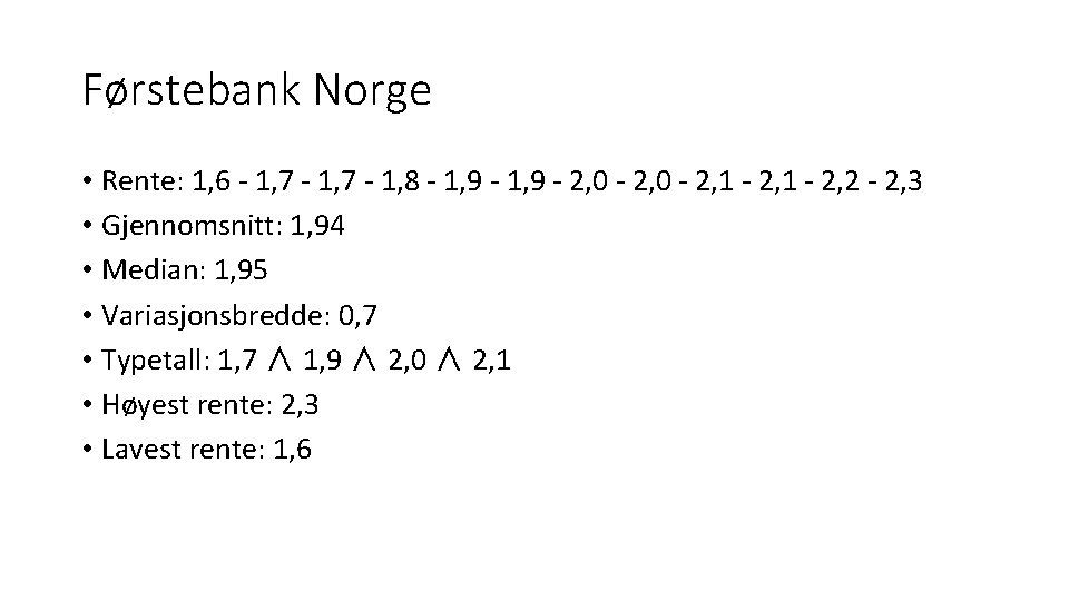 Førstebank Norge • Rente: 1, 6 - 1, 7 - 1, 8 - 1,