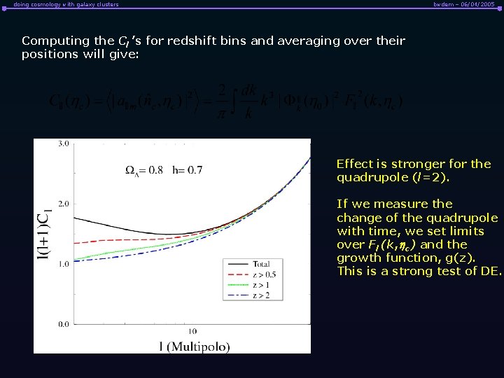 doing cosmology with galaxy clusters bwdem – 06/04/2005 Computing the Cl ’s for redshift