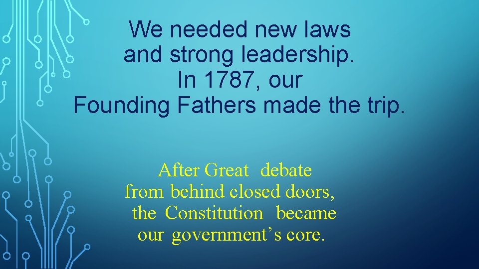 We needed new laws and strong leadership. In 1787, our Founding Fathers made the