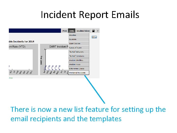 Incident Report Emails There is now a new list feature for setting up the
