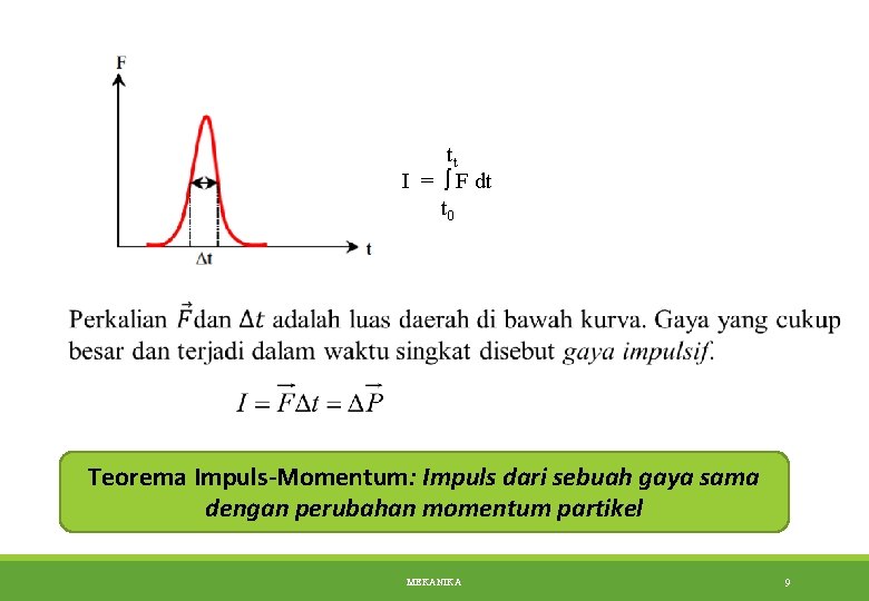 tt I = F dt t 0 Teorema Impuls-Momentum: Impuls dari sebuah gaya sama