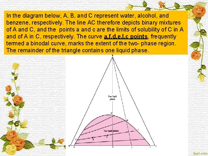 In the diagram below, A, B, and C represent water, alcohol, and benzene, respectively.