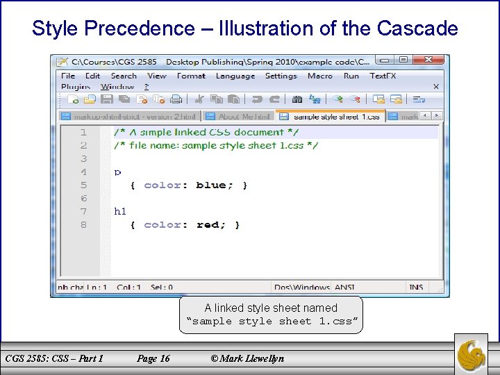 Style Precedence – Illustration of the Cascade A linked style sheet named “sample style