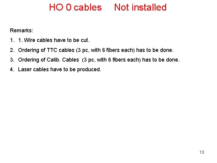 HO 0 cables Not installed Remarks: 1. 1. Wire cables have to be cut.