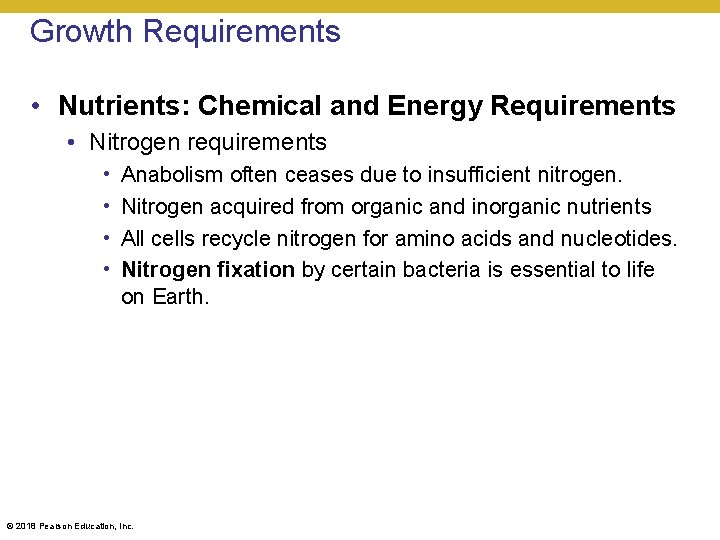 Growth Requirements • Nutrients: Chemical and Energy Requirements • Nitrogen requirements • • Anabolism