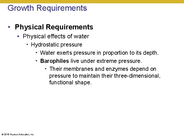 Growth Requirements • Physical effects of water • Hydrostatic pressure • Water exerts pressure