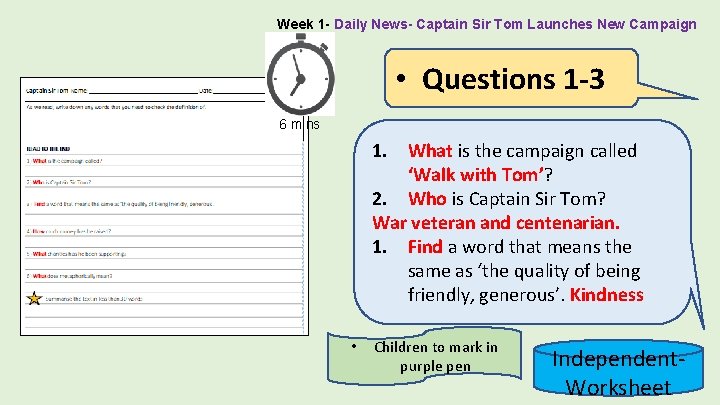 Week 1 - Daily News- Captain Sir Tom Launches New Campaign • Questions 1