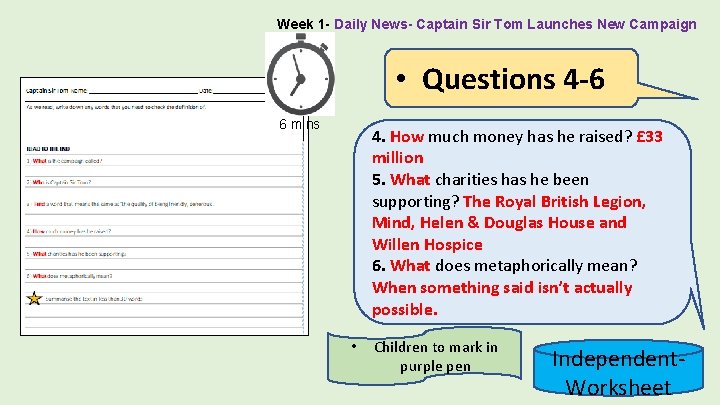 Week 1 - Daily News- Captain Sir Tom Launches New Campaign • Questions 4