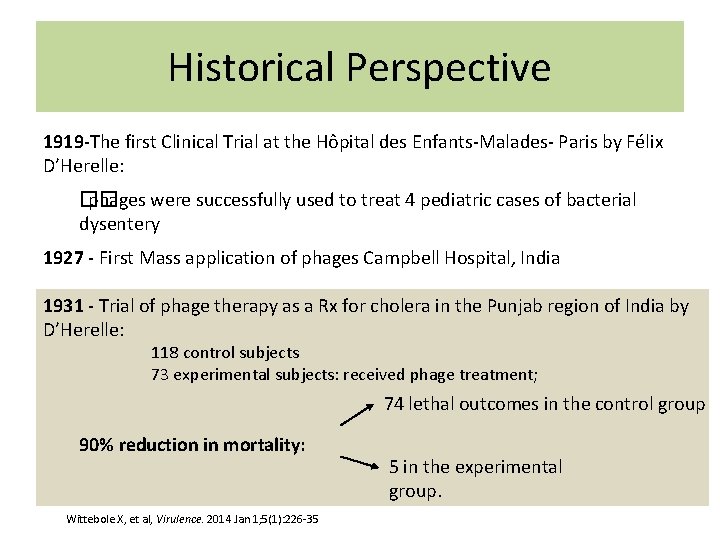 Historical Perspective 1919 -The first Clinical Trial at the Hôpital des Enfants-Malades- Paris by