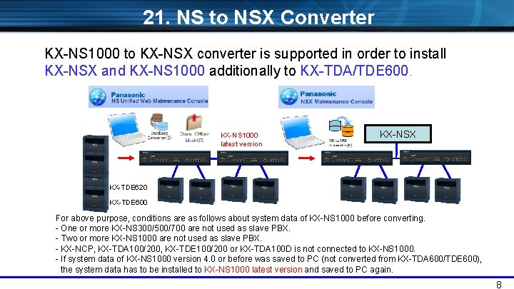 21. NS to NSX Converter KX-NS 1000 to KX-NSX converter is supported in order