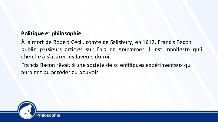 Politique et philosophie À la mort de Robert Cecil, comte de Salisbury, en 1612,
