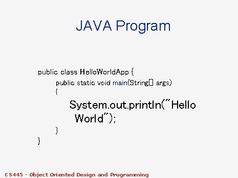 JAVA Program public class Hello. World. App { public static void main(String[] args) {