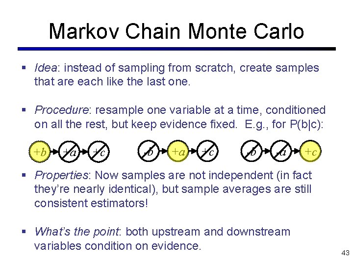 Markov Chain Monte Carlo § Idea: instead of sampling from scratch, create samples that