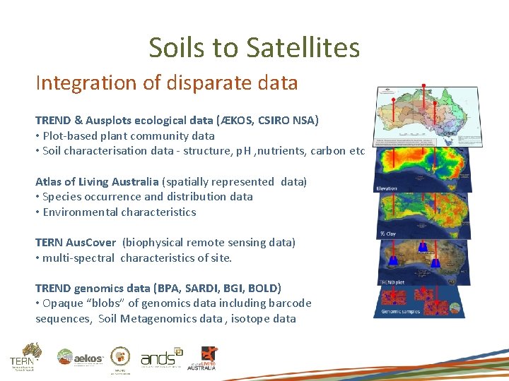 Soils to Satellites Integration of disparate data TREND & Ausplots ecological data (ÆKOS, CSIRO