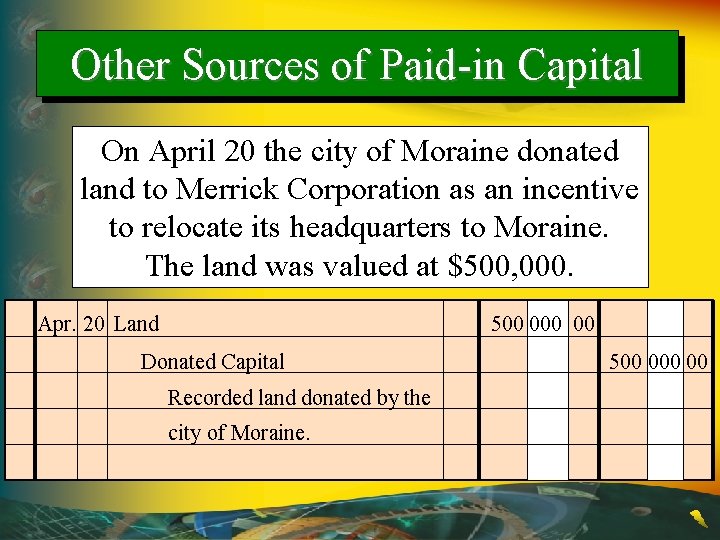 Other Sources of Paid-in Capital On April 20 the city of Moraine donated land