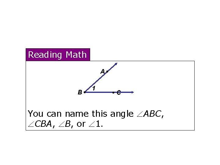 Reading Math A • B • 1 • C You can name this angle