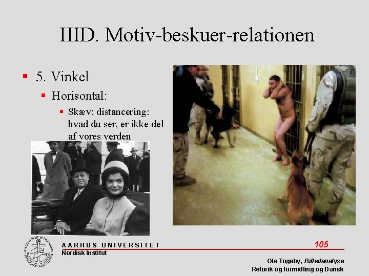 IIID. Motiv-beskuer-relationen 5. Vinkel Horisontal: Skæv: distancering: hvad du ser, er ikke del af