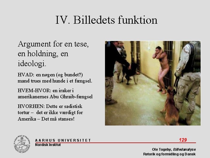 IV. Billedets funktion Argument for en tese, en holdning, en ideologi. HVAD: en nøgen