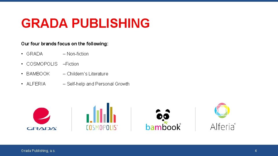 GRADA PUBLISHING Our four brands focus on the following: • GRADA – Non-fiction •