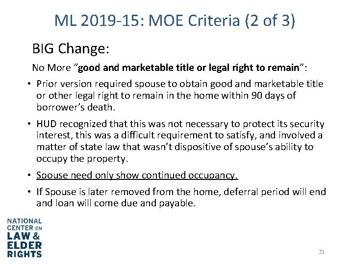 ML 2019 -15: MOE Criteria (2 of 3) BIG Change: No More “good and