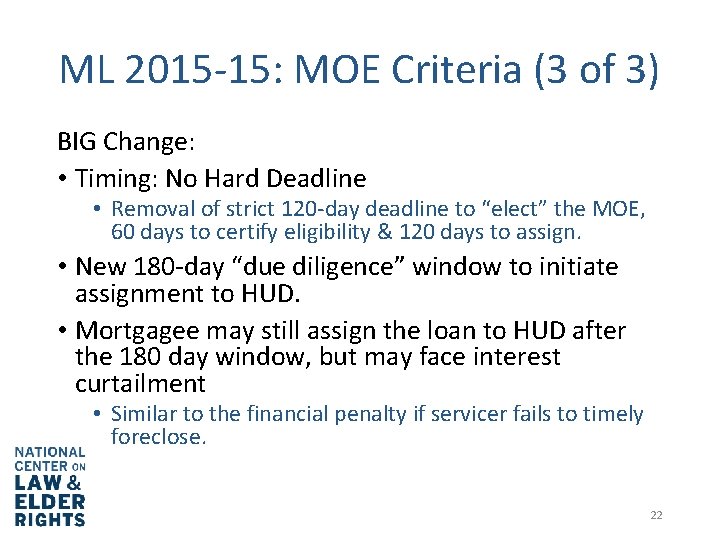 ML 2015 -15: MOE Criteria (3 of 3) BIG Change: • Timing: No Hard