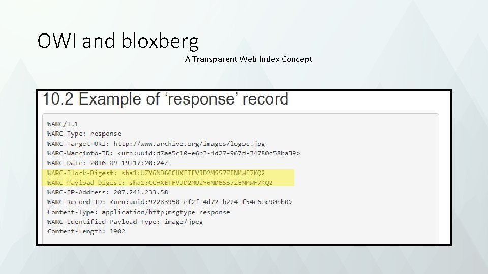 OWI and bloxberg A Transparent Web Index Concept 