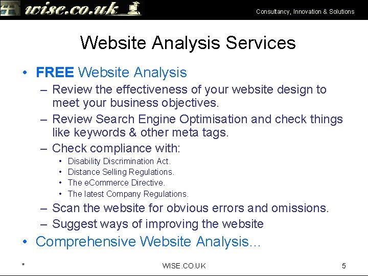 Consultancy, Innovation & Solutions Website Analysis Services • FREE Website Analysis – Review the